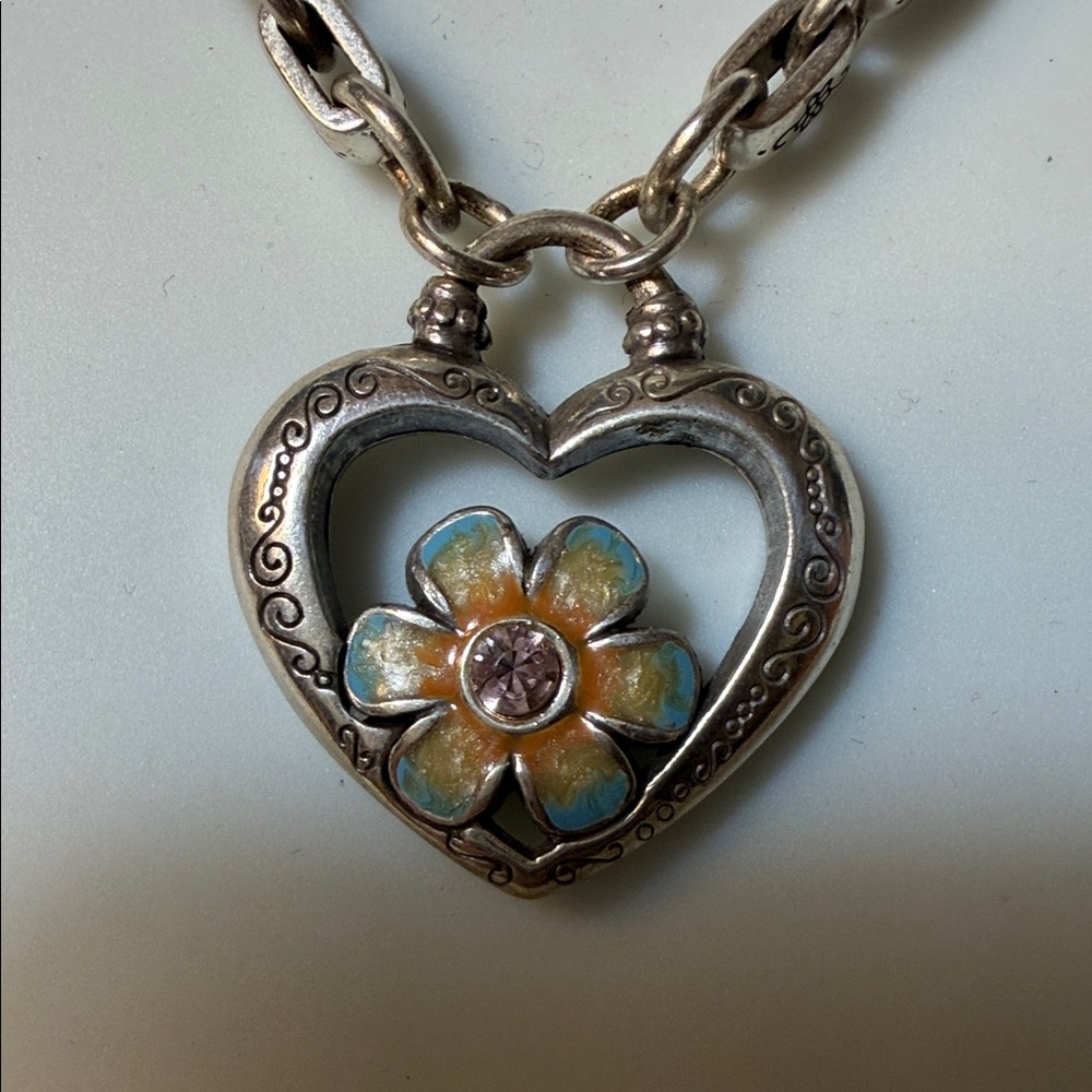 Brighton Heart Pendant Necklace with Flower Design 150 - Picture 2 of 7